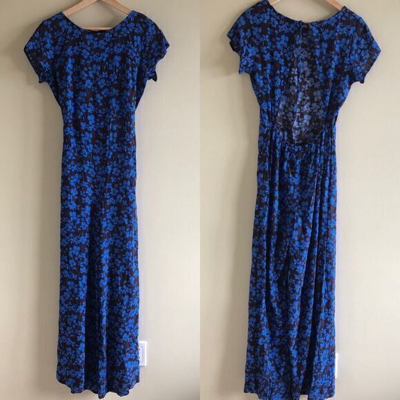NEW FREE PEOPLE HAILEE BLUE FLORAL OPEN BACK WIDE LEG PANTS JUMPSUIT Womens SZ S - Picture 4 of 10